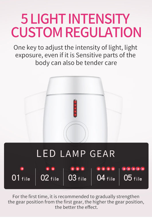 White home laser hair removal instrument with a sleek design, featuring a circular control button and red indicator lights. - Image 18