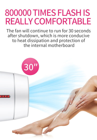 White home laser hair removal instrument with a sleek design, featuring a circular control button and red indicator lights. - Image 19