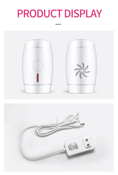 White home laser hair removal instrument with a sleek design, featuring a circular control button and red indicator lights. - Image 21