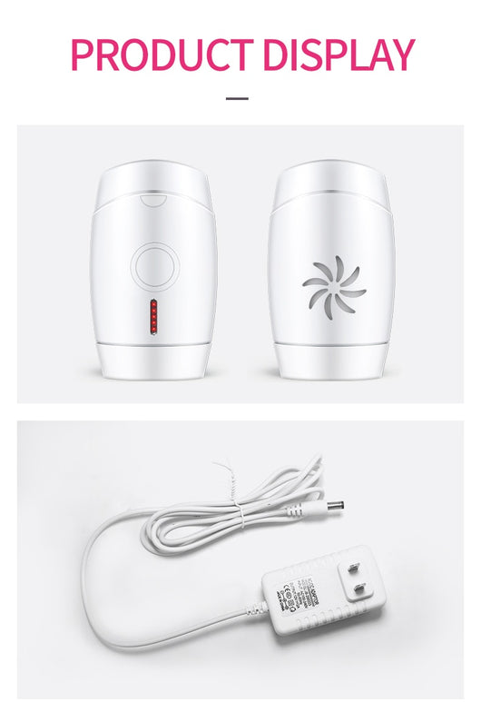 White home laser hair removal instrument with a sleek design, featuring a circular control button and red indicator lights. - Image 21