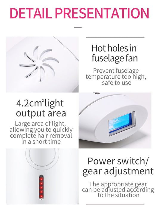 White home laser hair removal instrument with a sleek design, featuring a circular control button and red indicator lights. - Image 22