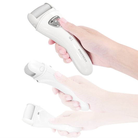 White PRITECH electric pedicure device with a grey roller and silver power button for smooth feet. - Image 11
