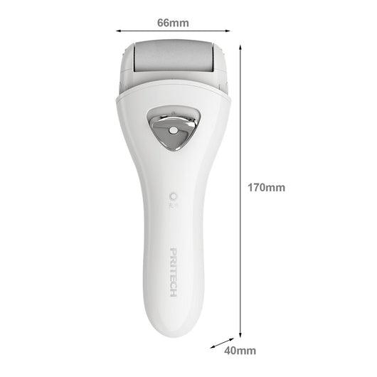 White PRITECH electric pedicure device with a grey roller and silver power button for smooth feet. - Image 13