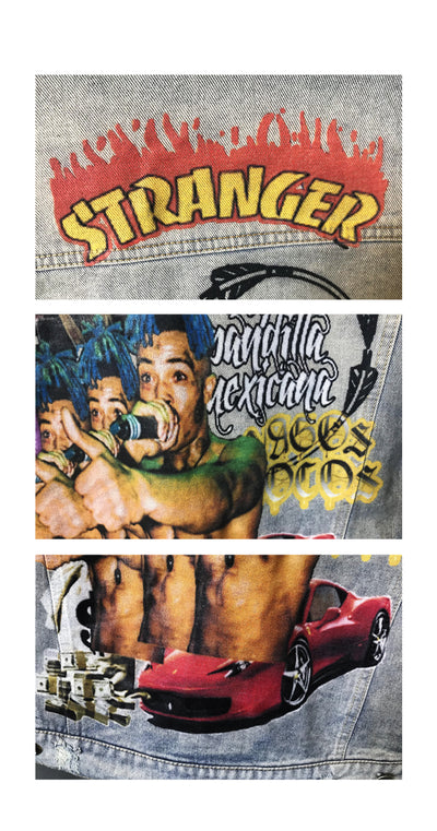 Chaqueta Denim Oversized Vaporwave con Estampado Graffiti - Tallas Grandes - Image 11