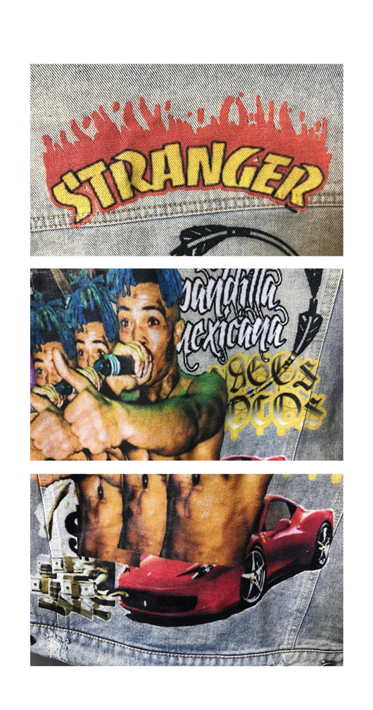 Chaqueta Denim Oversized Vaporwave con Estampado Graffiti - Tallas Grandes - Image 11