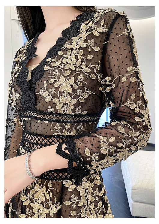 Vestido Elegante Estilo Hepburn con Malla Bordada Premium - Image 7