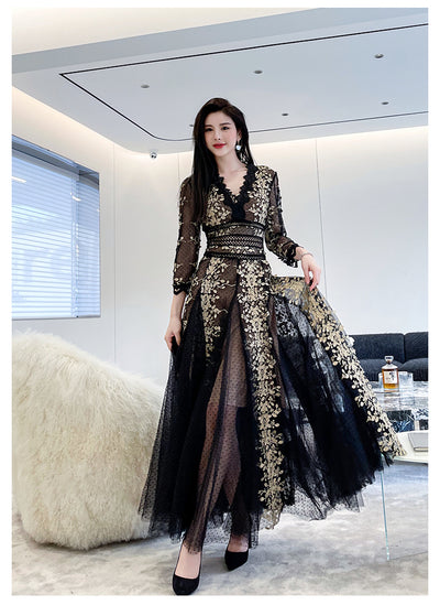 Vestido Elegante Estilo Hepburn con Malla Bordada Premium - Image 8