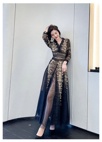 Vestido Elegante Estilo Hepburn con Malla Bordada Premium - Image 9