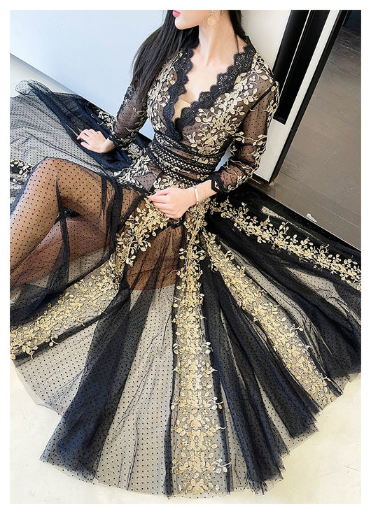 Vestido Elegante Estilo Hepburn con Malla Bordada Premium - Image 10