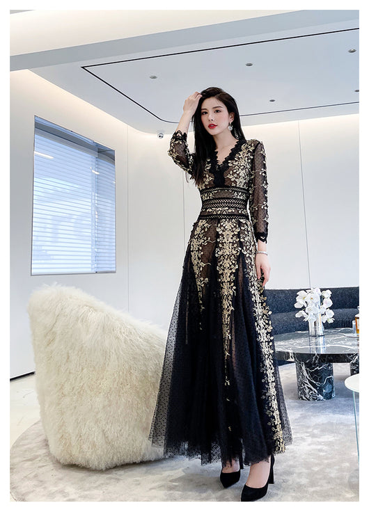 Vestido Elegante Estilo Hepburn con Malla Bordada Premium - Image 11