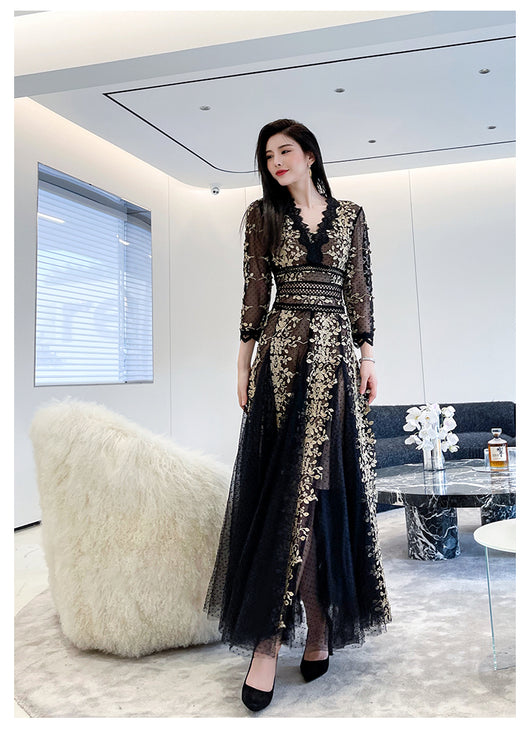 Vestido Elegante Estilo Hepburn con Malla Bordada Premium - Image 13