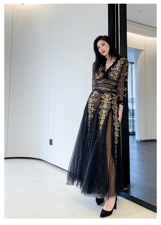 Vestido Elegante Estilo Hepburn con Malla Bordada Premium - Image 14