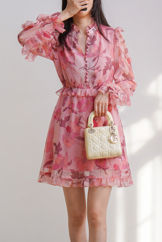 Vestido Elegante de Gasa con Cuello Mao y Cintura Francesa - Image 7