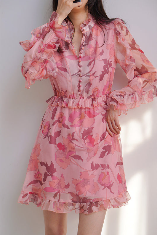 Vestido Elegante de Gasa con Cuello Mao y Cintura Francesa - Image 9
