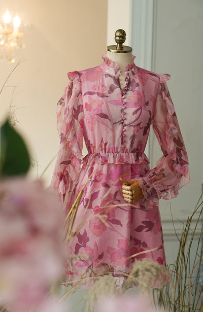 Vestido Elegante de Gasa con Cuello Mao y Cintura Francesa - Image 17