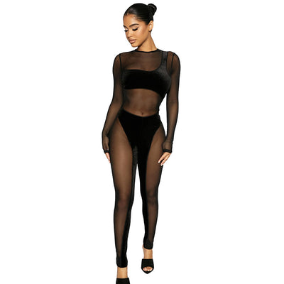Jumpsuit Casual de Malla Transparente con Cuello Redondo y Mangas Largas - Image 13