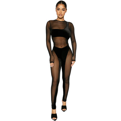 Jumpsuit Casual de Malla Transparente con Cuello Redondo y Mangas Largas - Image 14