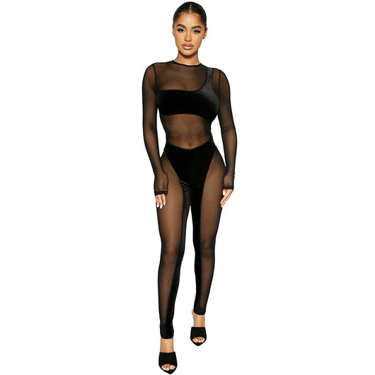 Jumpsuit Casual de Malla Transparente con Cuello Redondo y Mangas Largas - Image 14