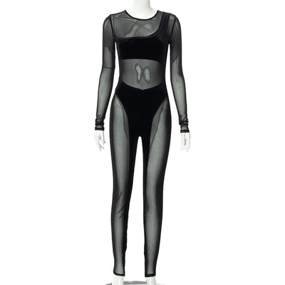 Jumpsuit Casual de Malla Transparente con Cuello Redondo y Mangas Largas - Image 16
