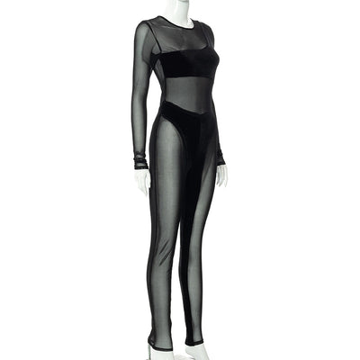 Jumpsuit Casual de Malla Transparente con Cuello Redondo y Mangas Largas - Image 17