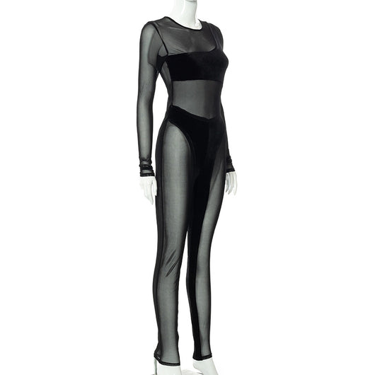 Jumpsuit Casual de Malla Transparente con Cuello Redondo y Mangas Largas - Image 17