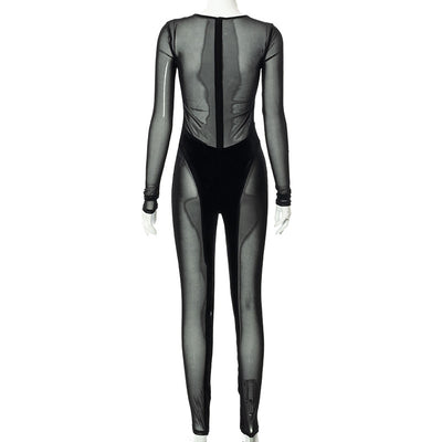 Jumpsuit Casual de Malla Transparente con Cuello Redondo y Mangas Largas - Image 18