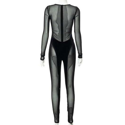 Jumpsuit Casual de Malla Transparente con Cuello Redondo y Mangas Largas - Image 18