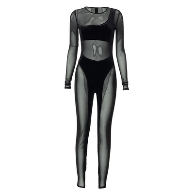 Jumpsuit Casual de Malla Transparente con Cuello Redondo y Mangas Largas - Image 19