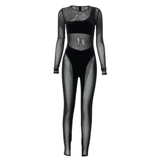Jumpsuit Casual de Malla Transparente con Cuello Redondo y Mangas Largas - Image 19