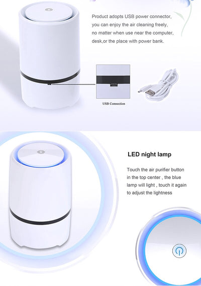 White cylindrical USB air freshener and ionizer with a black accent band, featuring a power symbol on top. - Image 8