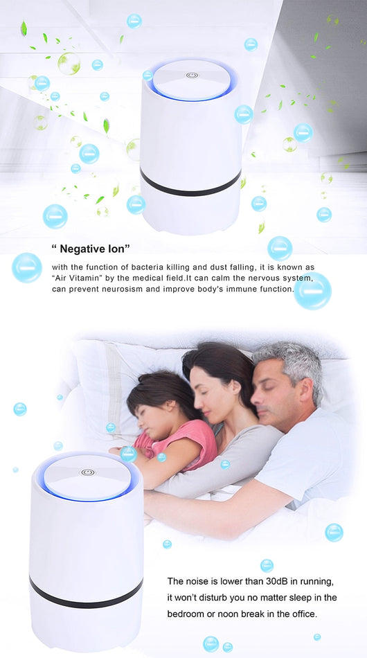 White cylindrical USB air freshener and ionizer with a black accent band, featuring a power symbol on top. - Image 9