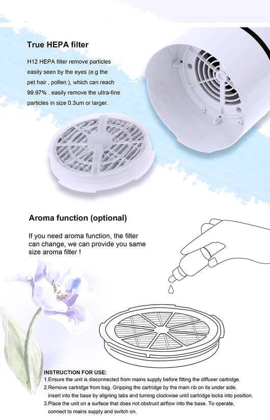 White cylindrical USB air freshener and ionizer with a black accent band, featuring a power symbol on top. - Image 10