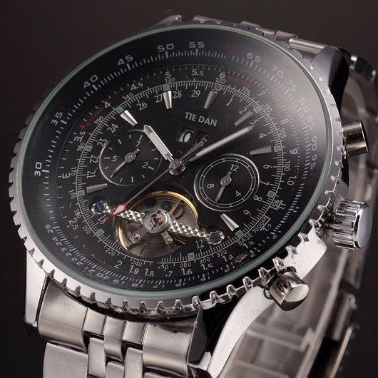 Reloj Automático Tourbillon con Calendario y Esfera Grande - Acero Inoxidable para Hombre - Image 9