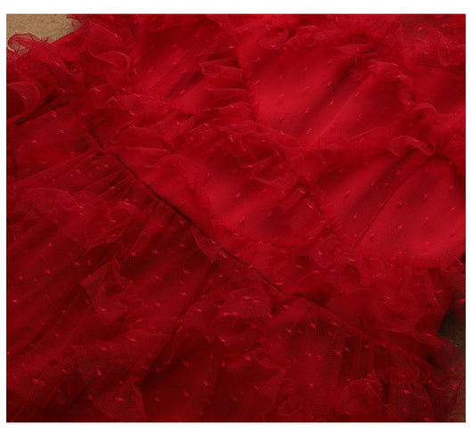 Vestido Rojo Elegante de Novia con Mangas Largas para Dama - Image 15
