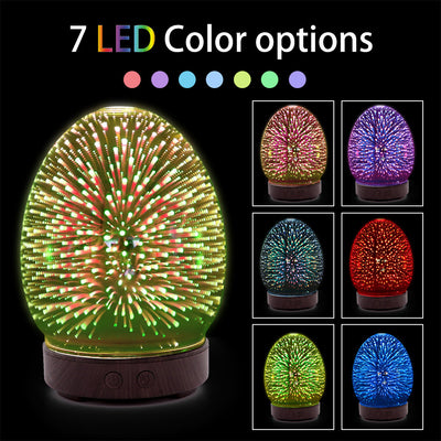 Red egg-shaped ultrasonic air humidifier with a 3D infinity mirror effect featuring glowing dragonfly patterns on a white base. - Image 7