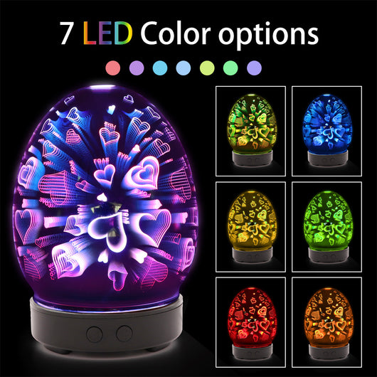 Red egg-shaped ultrasonic air humidifier with a 3D infinity mirror effect featuring glowing dragonfly patterns on a white base. - Image 9