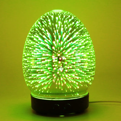 Red egg-shaped ultrasonic air humidifier with a 3D infinity mirror effect featuring glowing dragonfly patterns on a white base. - Image 15