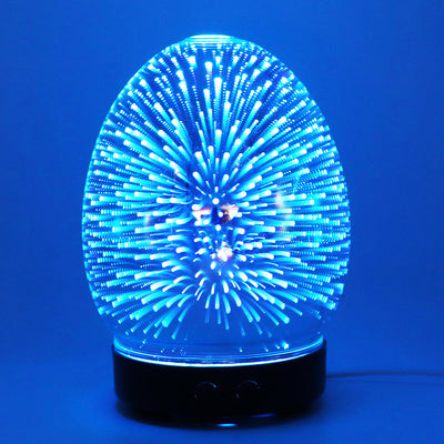 Red egg-shaped ultrasonic air humidifier with a 3D infinity mirror effect featuring glowing dragonfly patterns on a white base. - Image 16