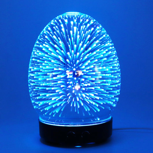Red egg-shaped ultrasonic air humidifier with a 3D infinity mirror effect featuring glowing dragonfly patterns on a white base. - Image 16