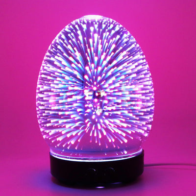 Red egg-shaped ultrasonic air humidifier with a 3D infinity mirror effect featuring glowing dragonfly patterns on a white base. - Image 17