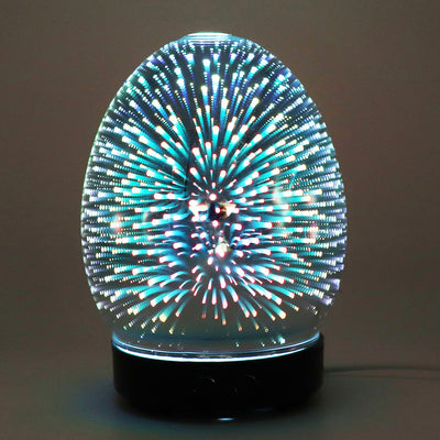 Red egg-shaped ultrasonic air humidifier with a 3D infinity mirror effect featuring glowing dragonfly patterns on a white base. - Image 18
