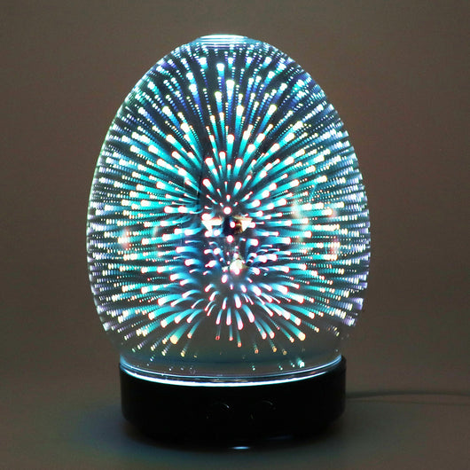 Red egg-shaped ultrasonic air humidifier with a 3D infinity mirror effect featuring glowing dragonfly patterns on a white base. - Image 18