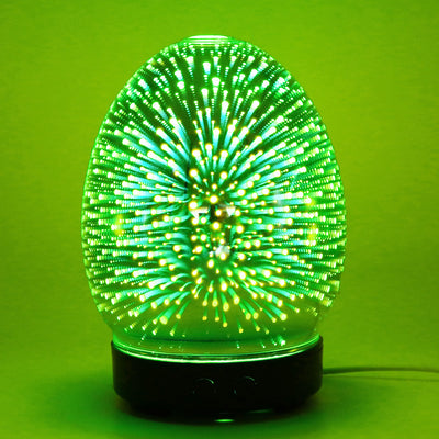 Red egg-shaped ultrasonic air humidifier with a 3D infinity mirror effect featuring glowing dragonfly patterns on a white base. - Image 19