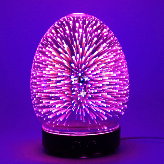 Red egg-shaped ultrasonic air humidifier with a 3D infinity mirror effect featuring glowing dragonfly patterns on a white base. - Image 20