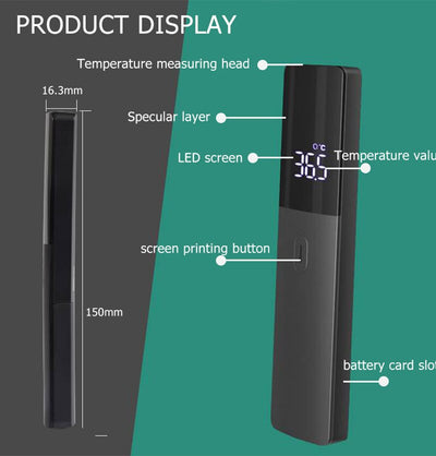 Two black full-screen infrared thermometers with digital displays showing 36.5 °C, one upright and one tilted. - Image 14