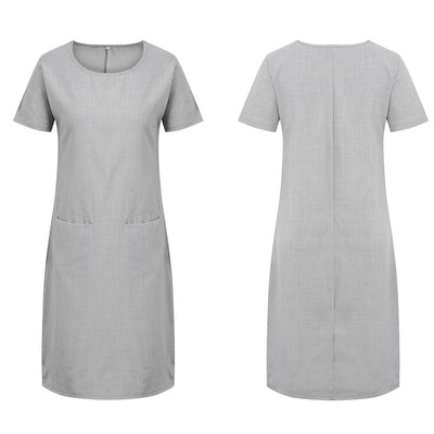 Vestido Suelto de Lino y Algodón con Bolsillos - Manga Corta Cuello Redondo - Image 17