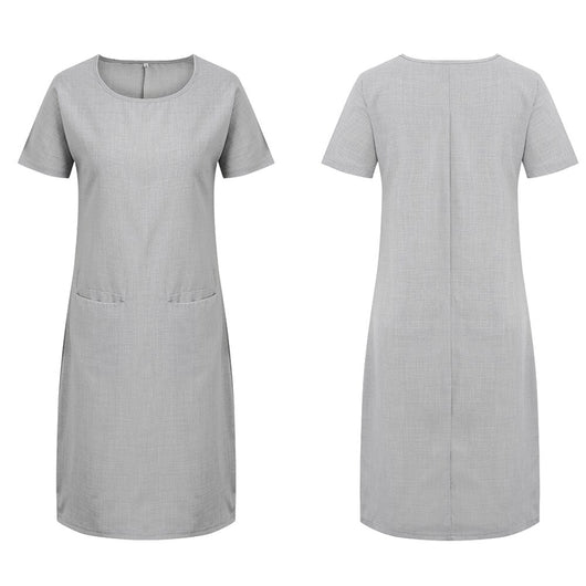 Vestido Suelto de Lino y Algodón con Bolsillos - Manga Corta Cuello Redondo - Image 17