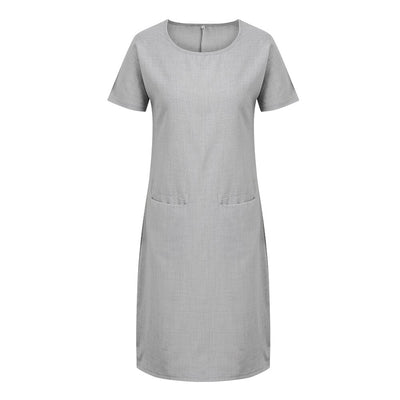 Vestido Suelto de Lino y Algodón con Bolsillos - Manga Corta Cuello Redondo - Image 18
