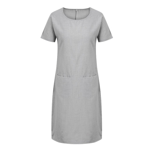 Vestido Suelto de Lino y Algodón con Bolsillos - Manga Corta Cuello Redondo - Image 18