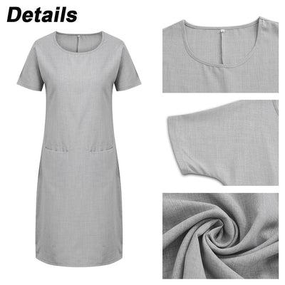 Vestido Suelto de Lino y Algodón con Bolsillos - Manga Corta Cuello Redondo - Image 25